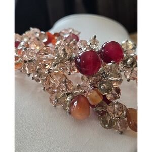 Glass Crystal Faceted Clusters Beaded 18" Choker Necklace Champagne Pink Beads‎